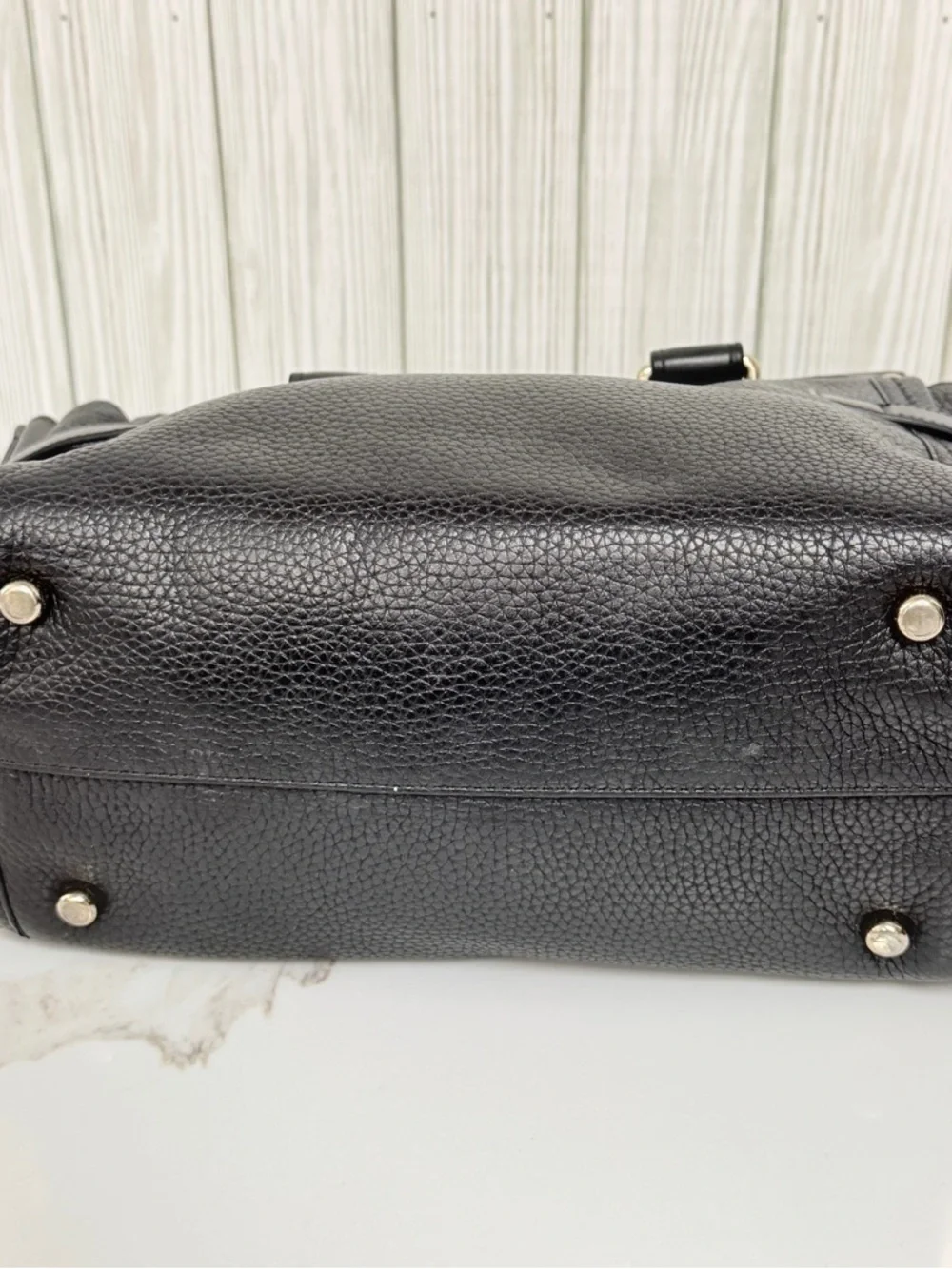Coach Black Leather Satchel Tote Bag Turnlock Accent Pebbled Leather Handbag
